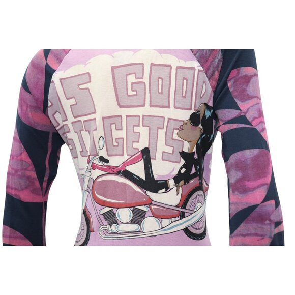 CUSTO BARCELONA Flower POPPY Motorcycle Print Long Sleeve Body Con Dress M/L - Picture 7 of 10